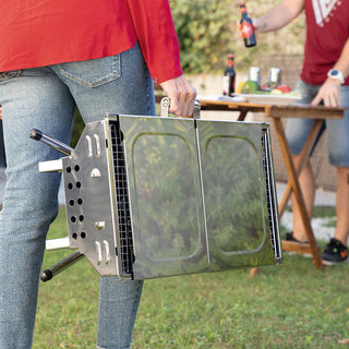 Zusammenklappbarer Holzkohlegrill und Outdoorküche aus Edelstahl