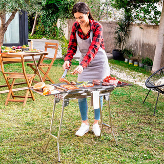 Zusammenklappbarer Holzkohlegrill und Outdoorküche aus Edelstahl