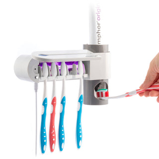 UV-Zahnbürsten-Sterilisator mit Zahnpastahalter und -spender