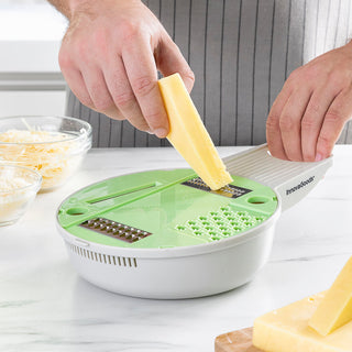 6 in 1 Multifunktionsreibe und -schneider mit Zubehör und Rezepten