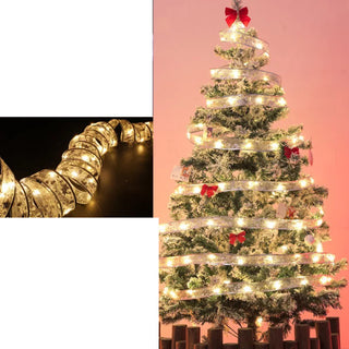 Weihnachtsbaum LED Licht und festliches Dekoband - für innen und aussen - kabellos 10m
